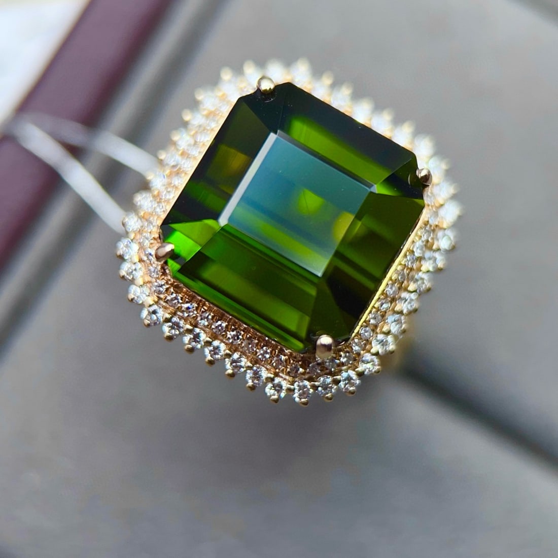 14k Gold 15.00 Ctw Natural Tourmaline & Diamond Ring - 4