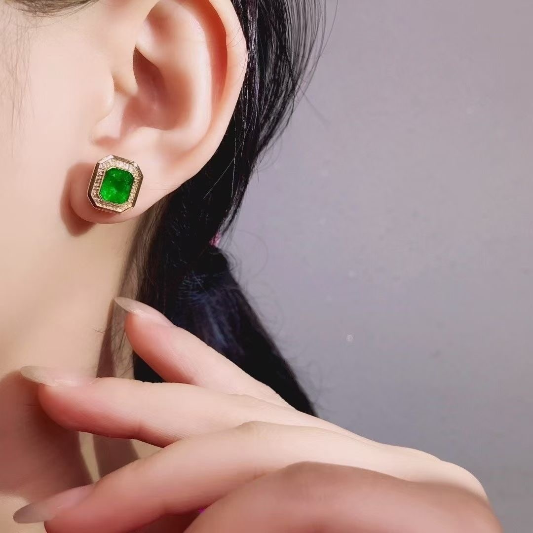 14k Gold 2.68 Ctw Vivid Green Natural Emerald & Diamond Earrings - 2