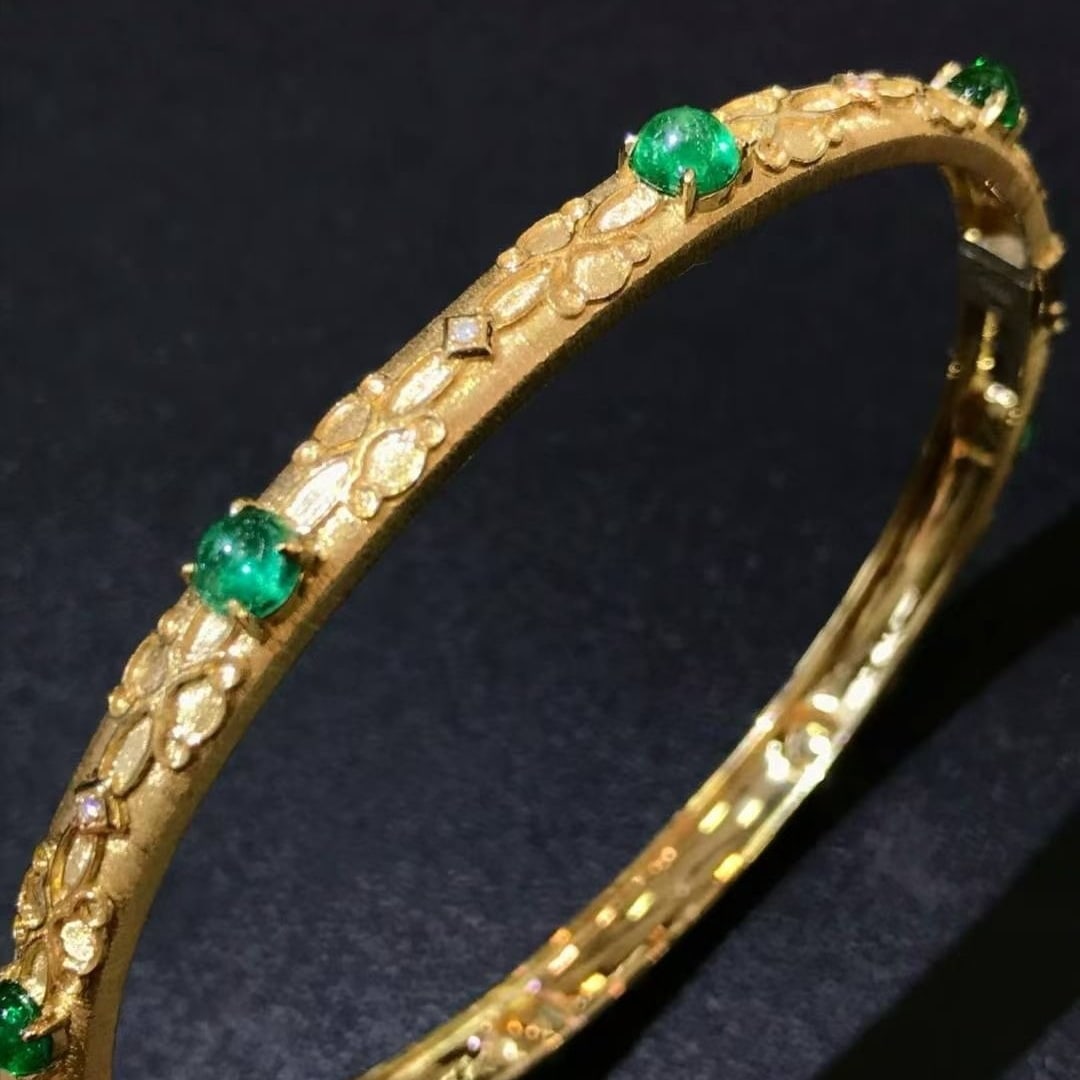 14k Gold 2.94 Ctw Natural Emerald & Diamond Bangle (1 of 6)