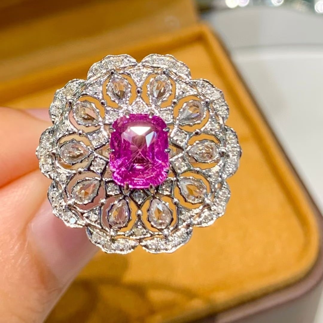 14k Gold 1.85 Ct Natural Sapphire & Diamond & Sapphire Ring - 3
