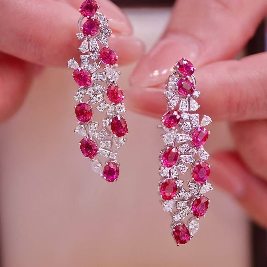 14k Gold 5.5 Ctw Natural Ruby & Diamond Earrings - 2