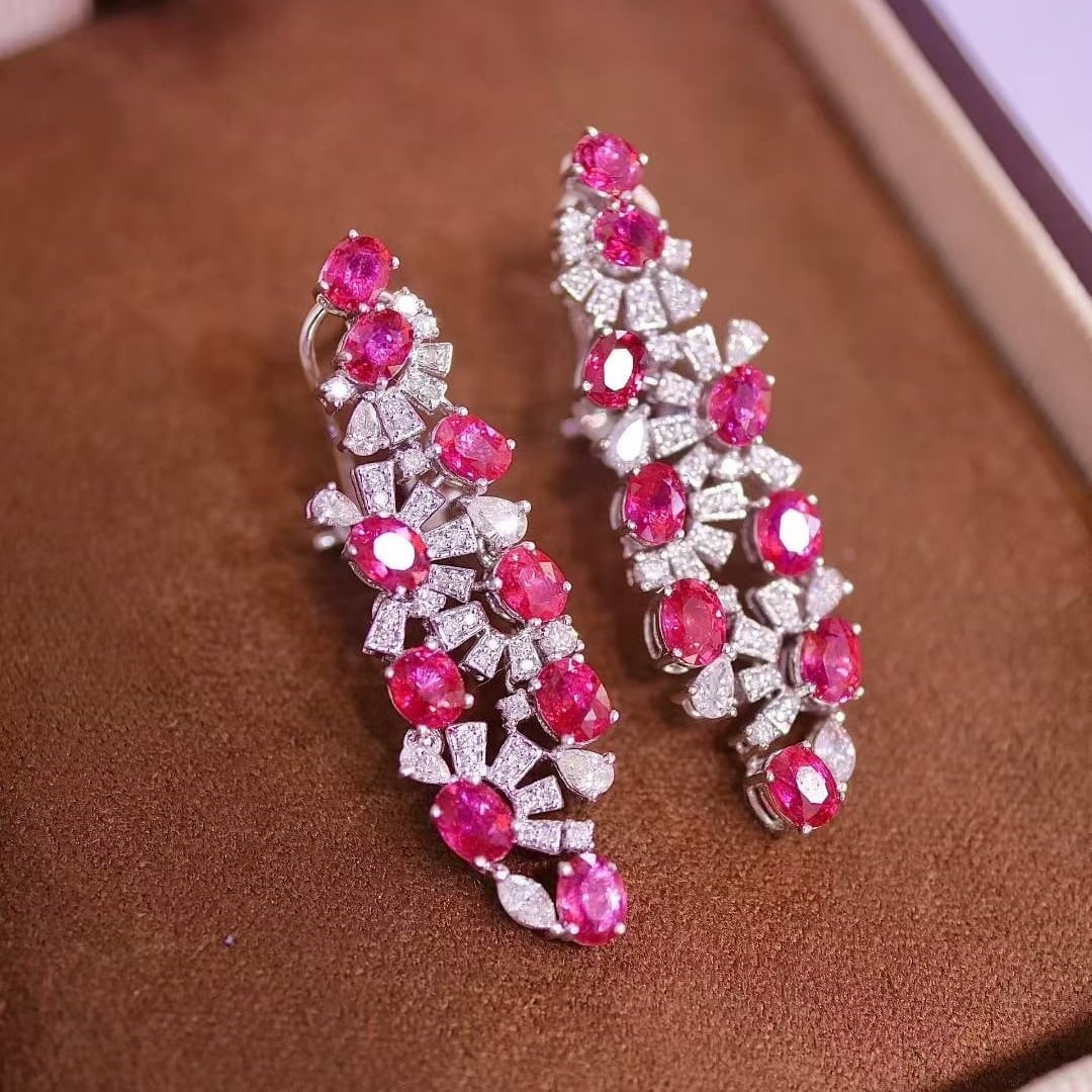 14k Gold 5.5 Ctw Natural Ruby & Diamond Earrings - 3