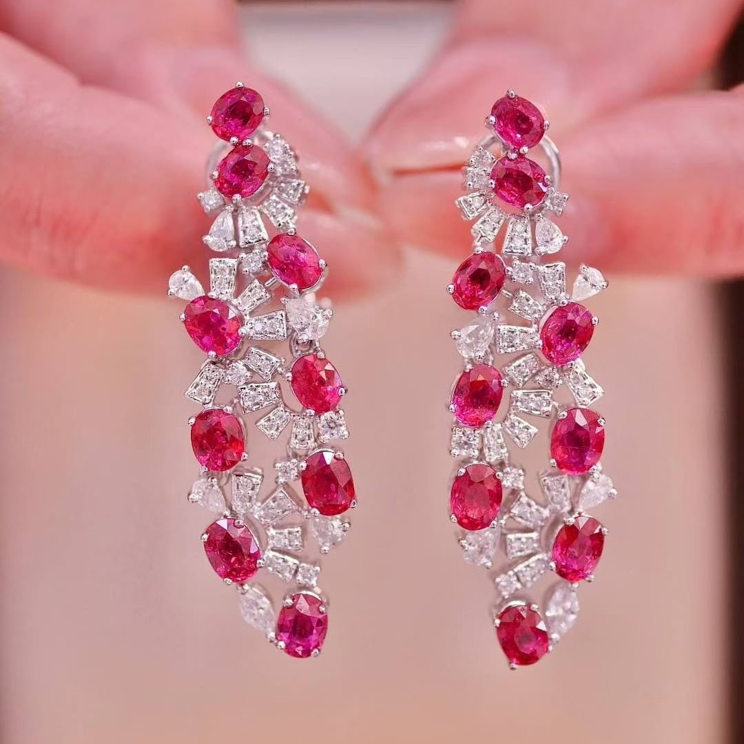 14k Gold 5.5 Ctw Natural Ruby & Diamond Earrings - 5
