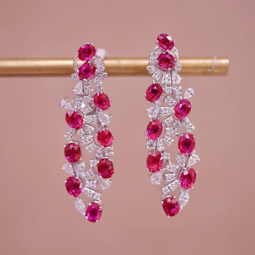 14k Gold 5.5 Ctw Natural Ruby & Diamond Earrings - 6
