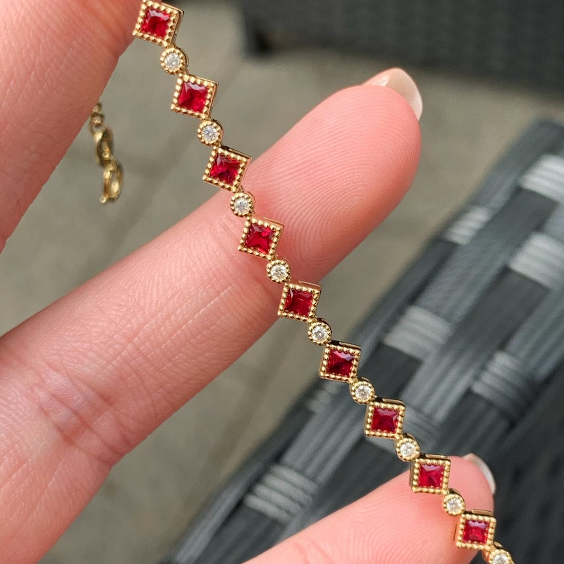 14k Gold 1.17 Ctw Natural Ruby & Diamond Bracelet - 2