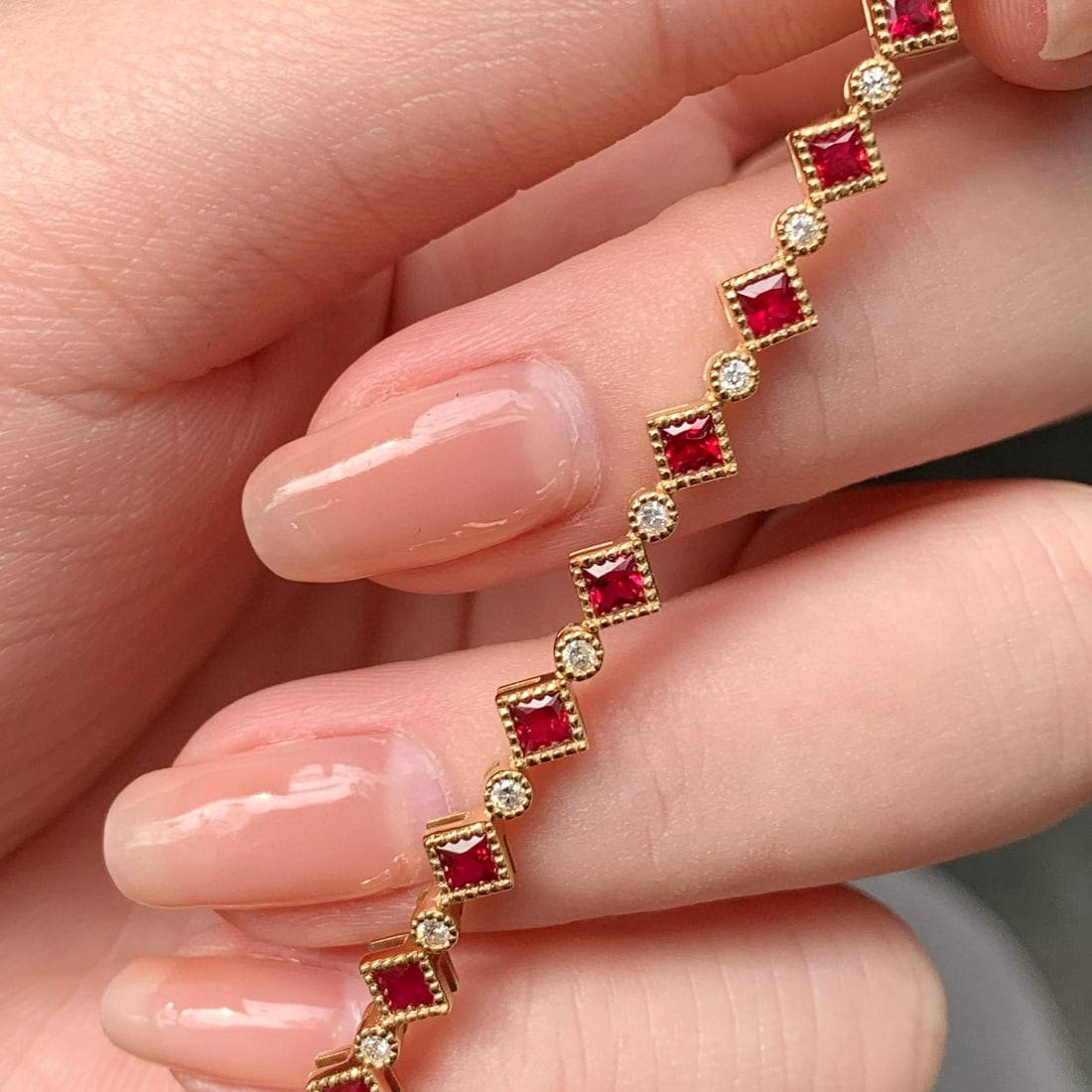 14k Gold 1.17 Ctw Natural Ruby & Diamond Bracelet - 3