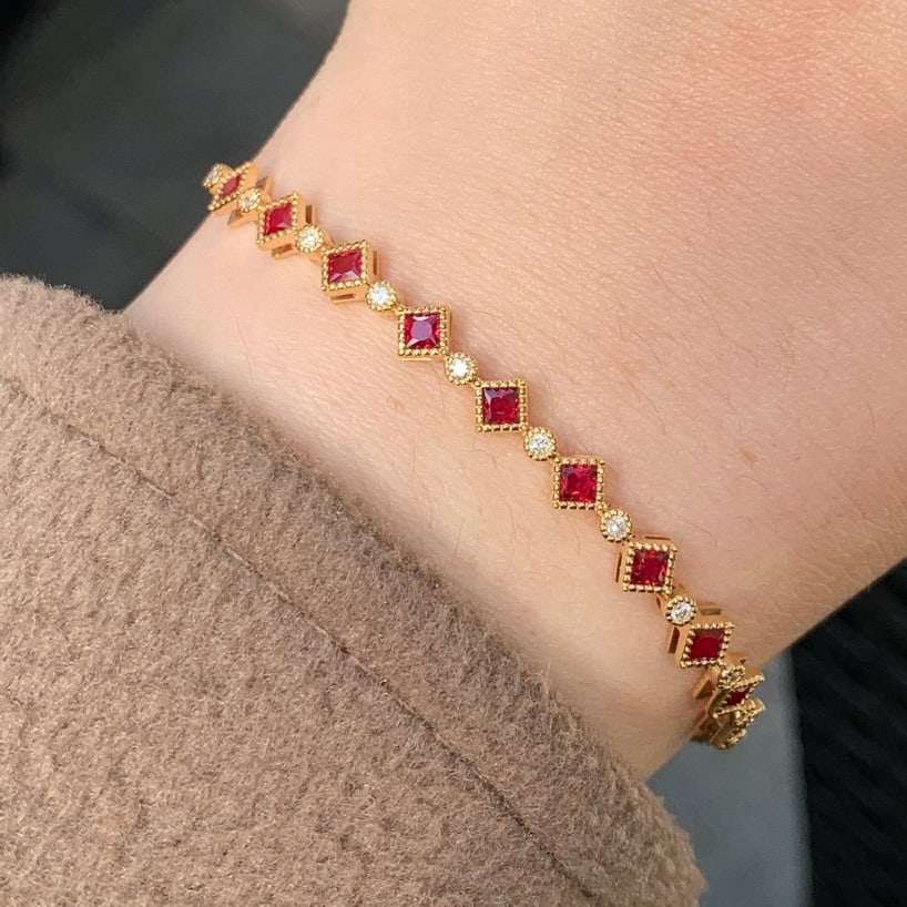 14k Gold 1.17 Ctw Natural Ruby & Diamond Bracelet - 5