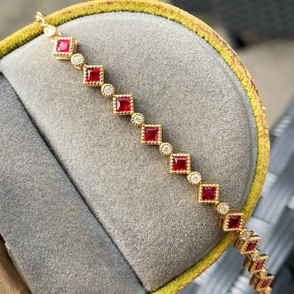 14k Gold 1.17 Ctw Natural Ruby & Diamond Bracelet - 6