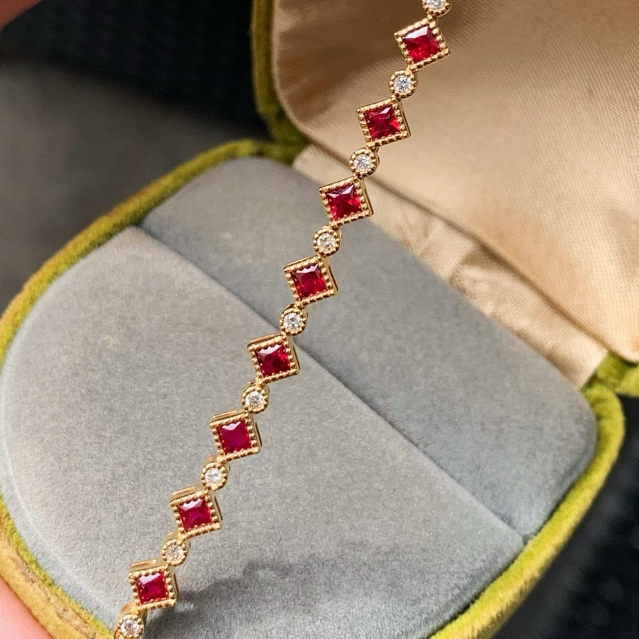 14k Gold 1.17 Ctw Natural Ruby & Diamond Bracelet - 7
