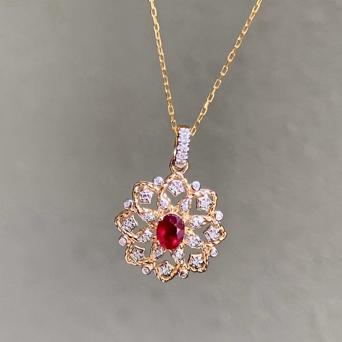 14k Gold 0.38 Ctw Natural Ruby & Diamond Pendant( Without Chain ) - 2