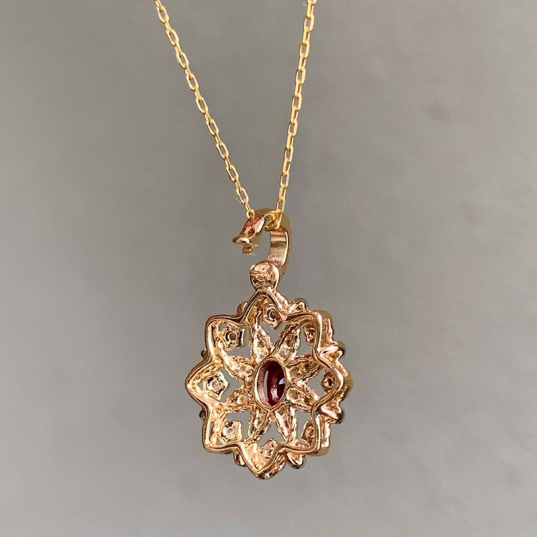 14k Gold 0.38 Ctw Natural Ruby & Diamond Pendant( Without Chain ) - 3