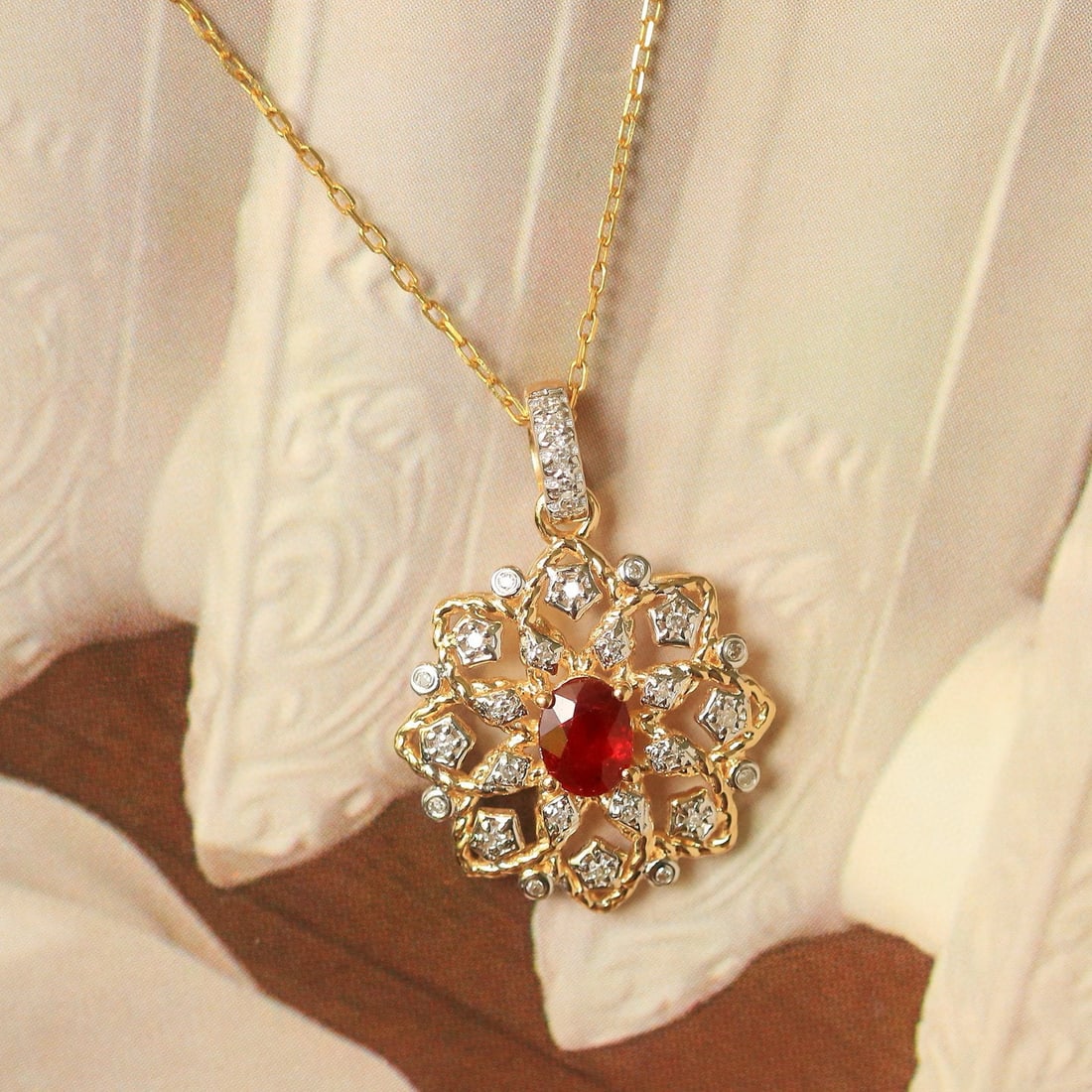 14k Gold 0.38 Ctw Natural Ruby & Diamond Pendant( Without Chain ) - 5