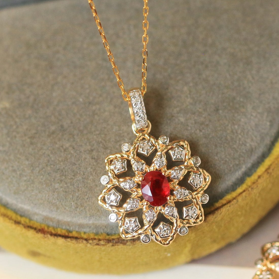 14k Gold 0.38 Ctw Natural Ruby & Diamond Pendant( Without Chain ) - 6