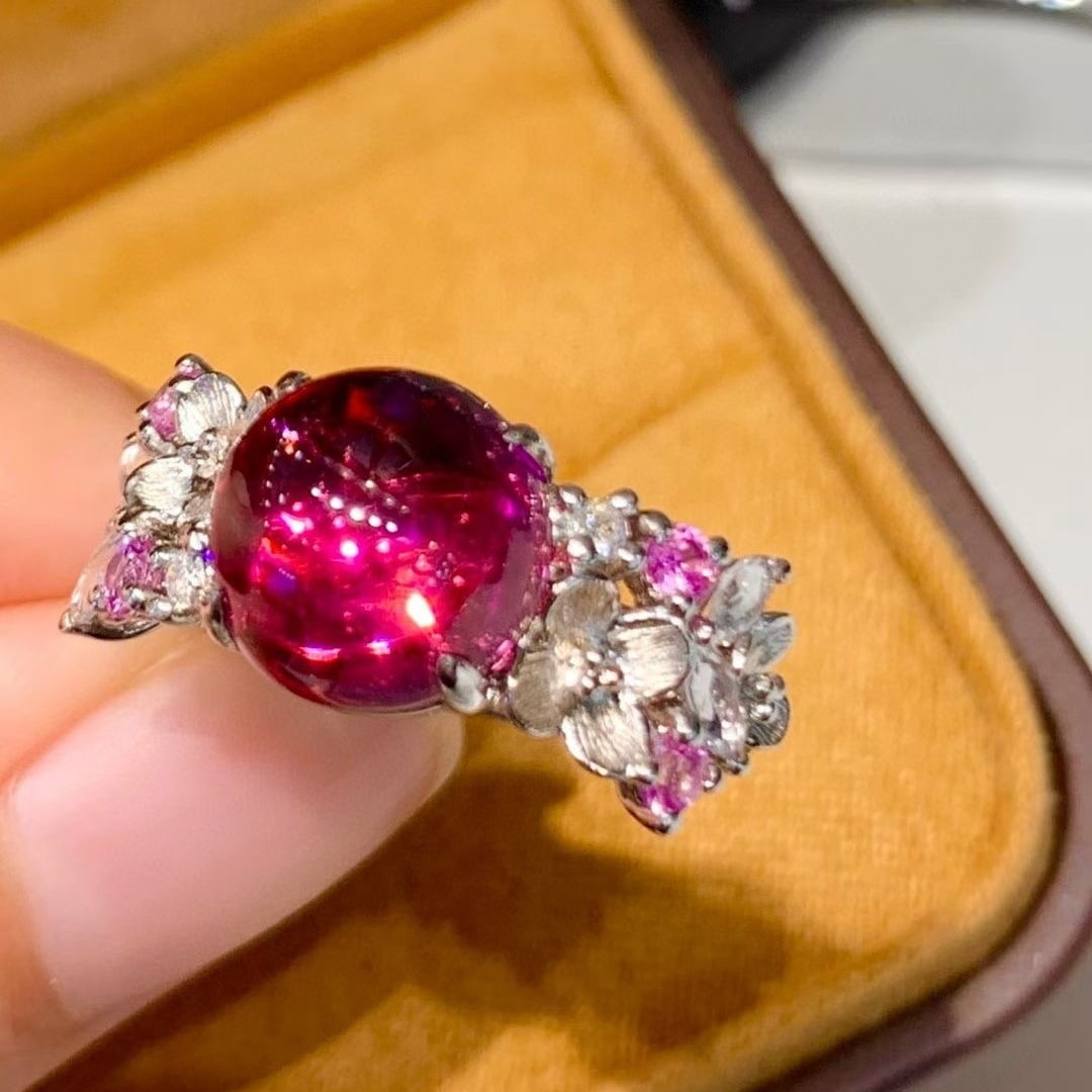 14k Gold 4.65 Ct Natural Tourmaline & Diamond & Sapphire Ring - 2