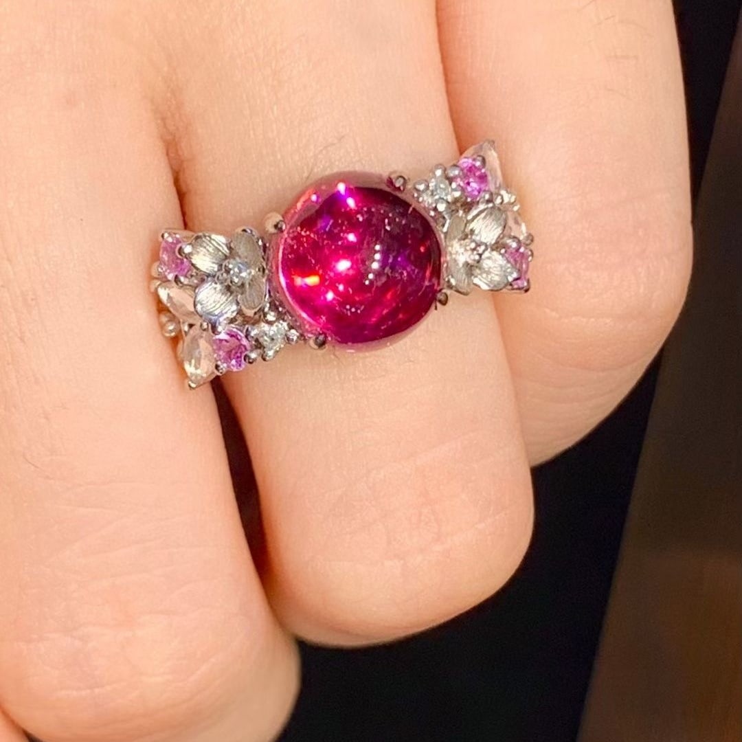 14k Gold 4.65 Ct Natural Tourmaline & Diamond & Sapphire Ring - 3