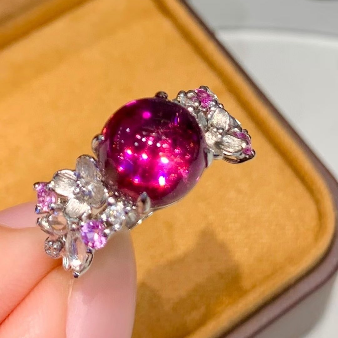 14k Gold 4.65 Ct Natural Tourmaline & Diamond & Sapphire Ring - 5