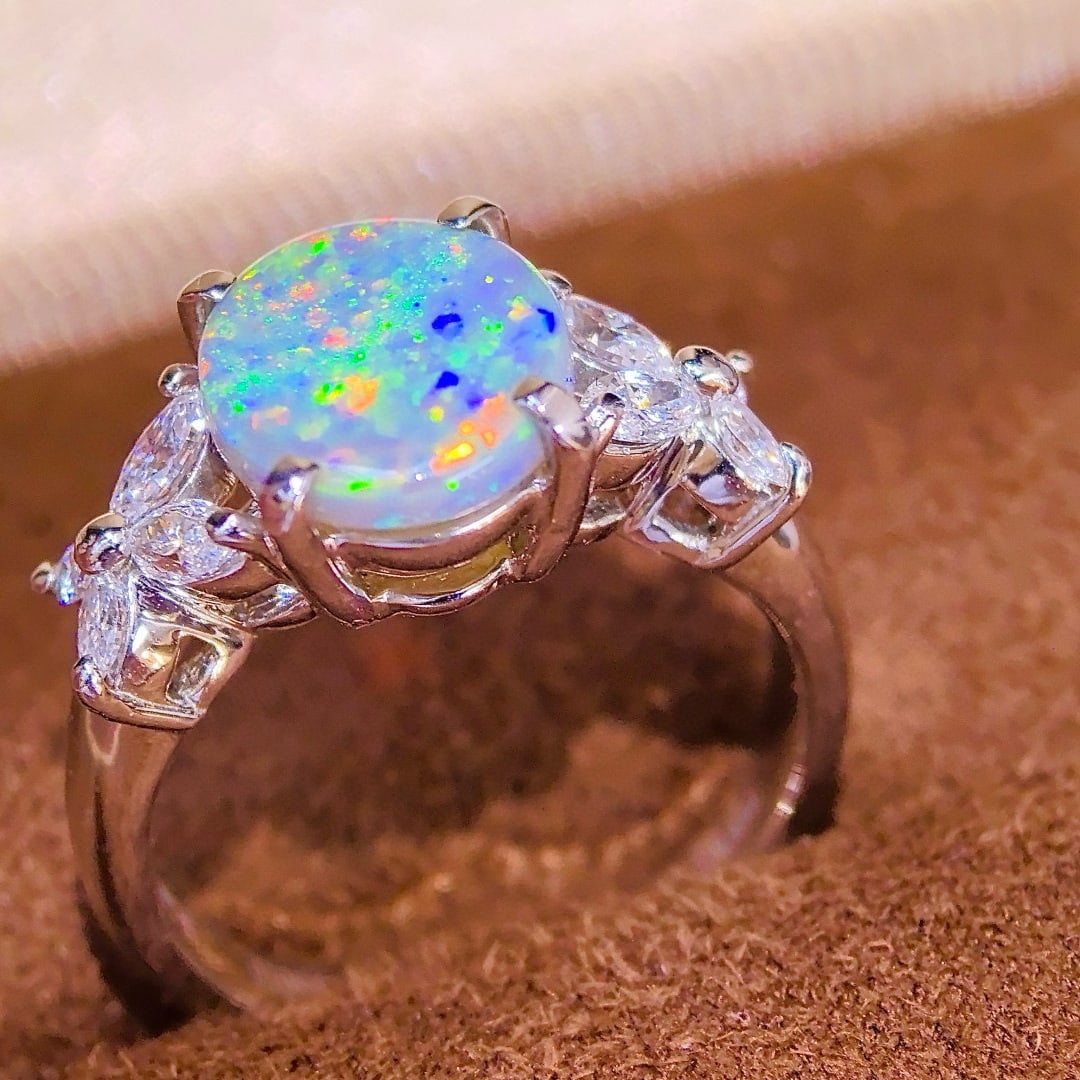 14k Gold 2.45 Ctw Natural Opal & Diamond Ring - 3