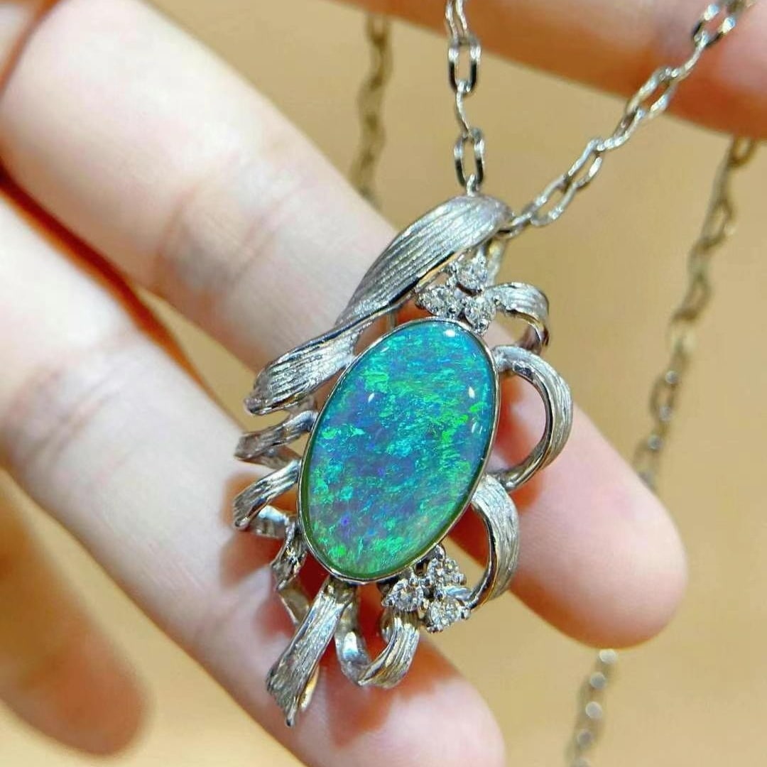 14k Gold 5.24 Ctw Natural Opal & Diamond Brooch/pendant( Without Chain ) - 2