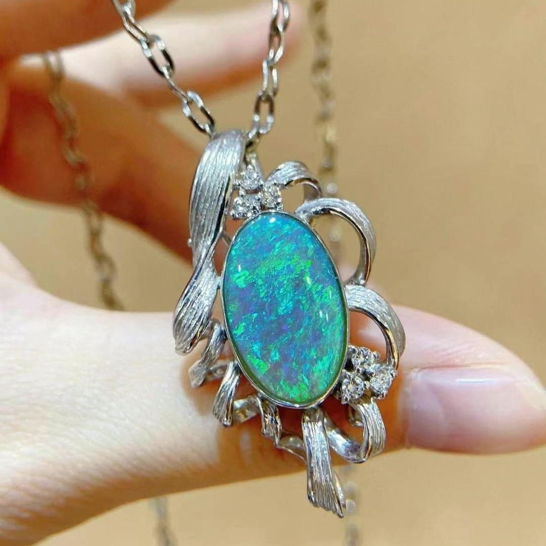 14k Gold 5.24 Ctw Natural Opal & Diamond Brooch/pendant( Without Chain ) - 3