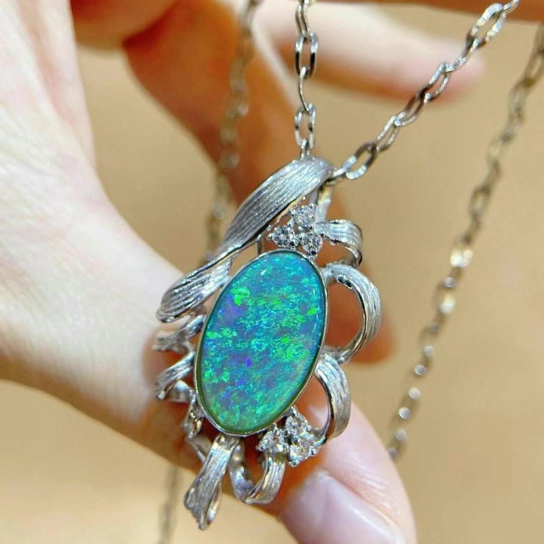 14k Gold 5.24 Ctw Natural Opal & Diamond Brooch/pendant( Without Chain ) - 4