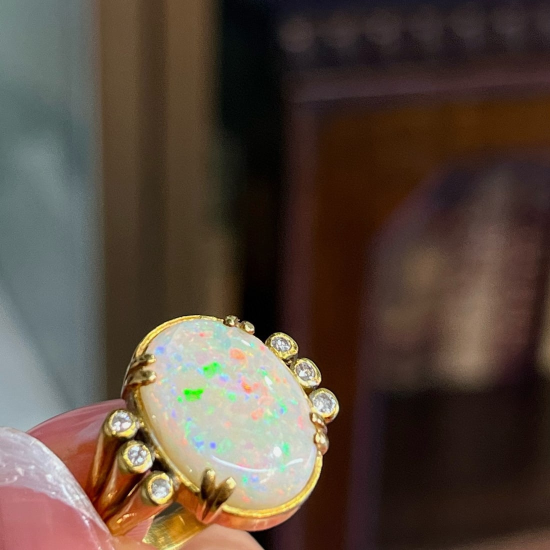 14k Gold 3.58 Ct Natural Opal & Diamond Ring - 2