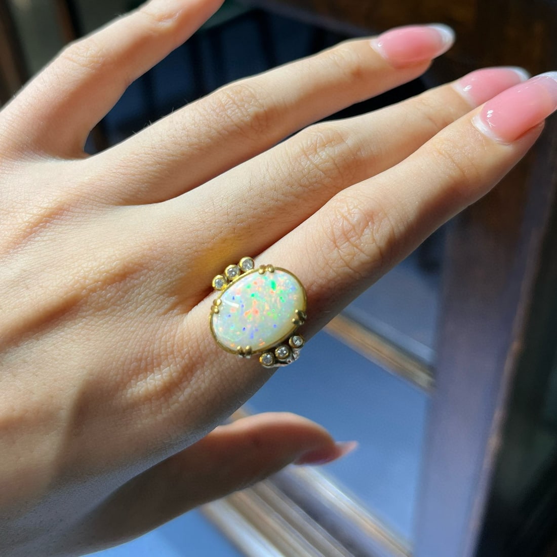 14k Gold 3.58 Ct Natural Opal & Diamond Ring - 4