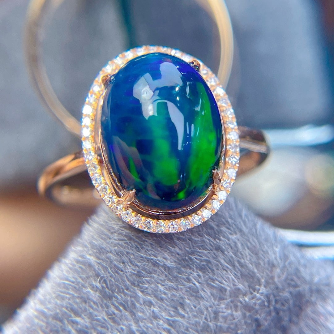 14k Gold 3.56 Ct Natural Opal & Diamond Ring - 6