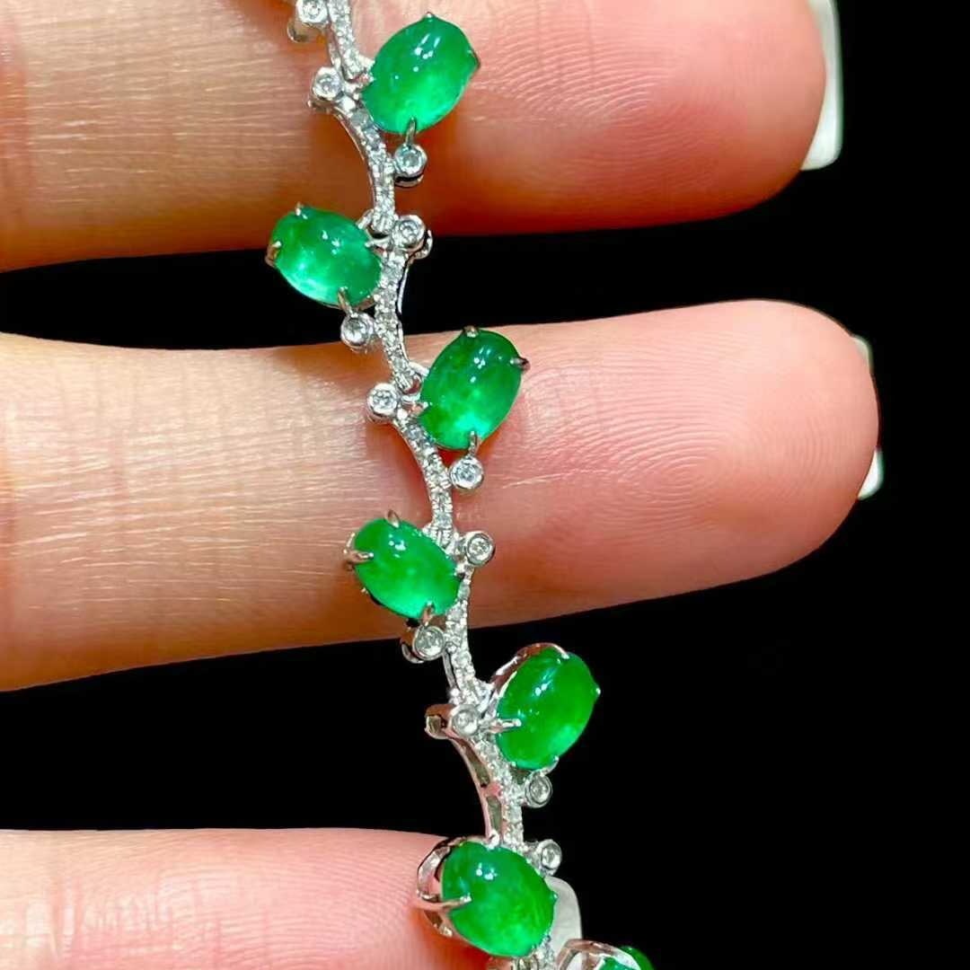 14k Gold 9 Ct Natural Emerald & Diamond Bracelet - 6