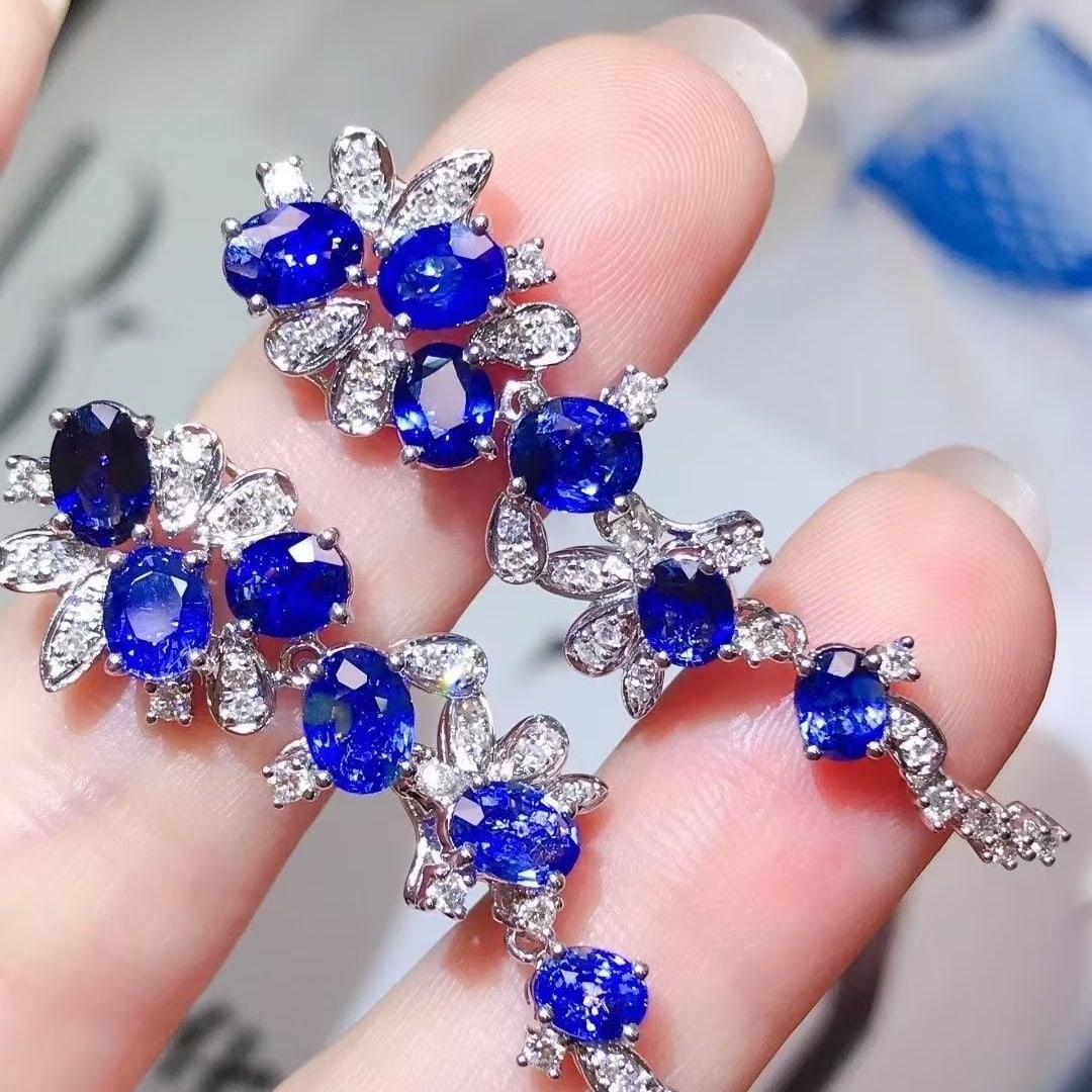 14k Gold 6.52 Ctw Natural Sapphire & Diamond Earrings - 2