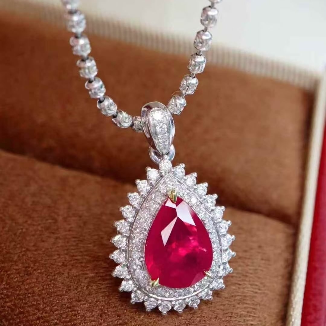 14k Gold 1.41 Ctw Natural Ruby & Diamond Pendant( Without Chain ) - 2