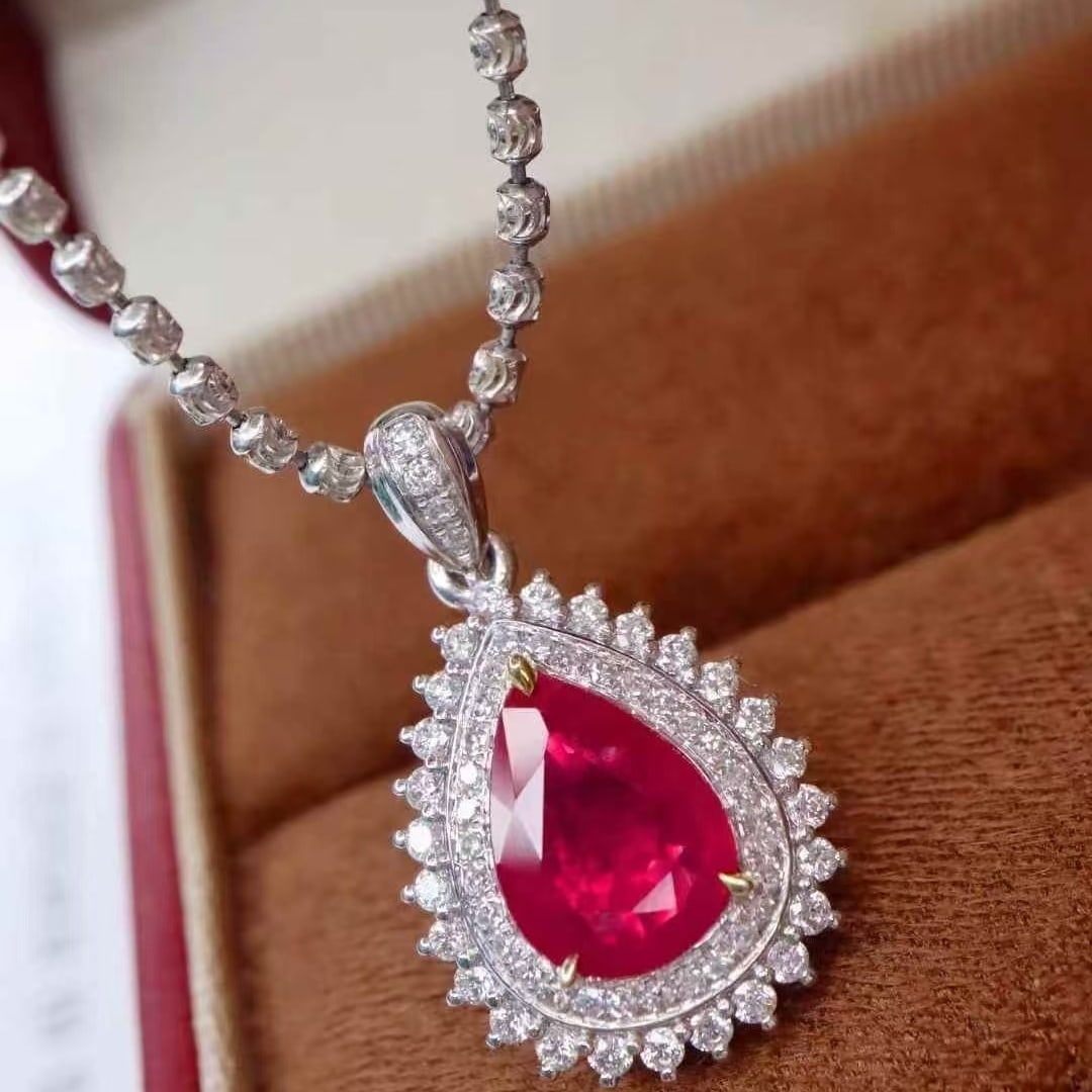14k Gold 1.41 Ctw Natural Ruby & Diamond Pendant( Without Chain ) - 3
