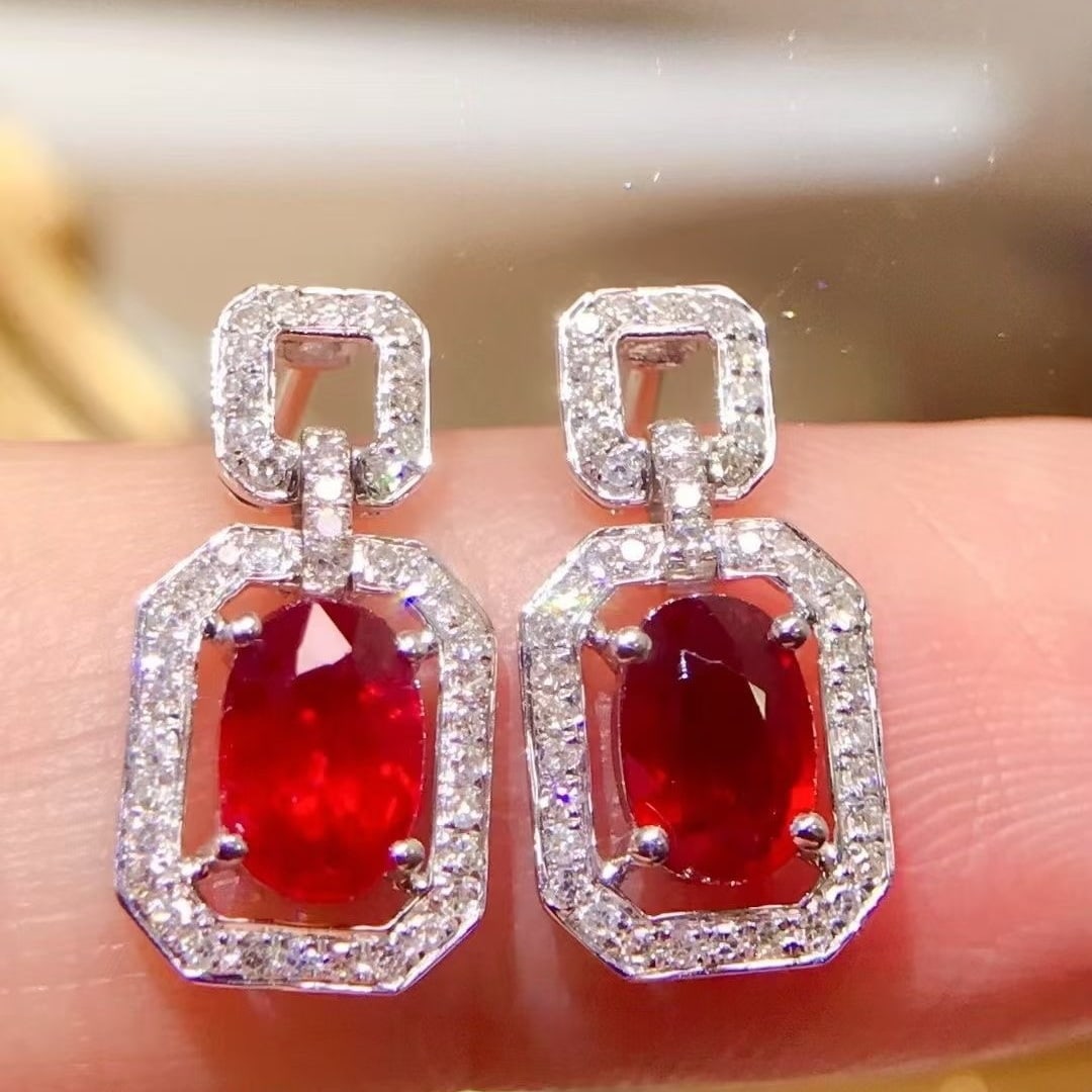 14k Gold 1.57 Ctw Natural Ruby & Diamond Earrings - 2