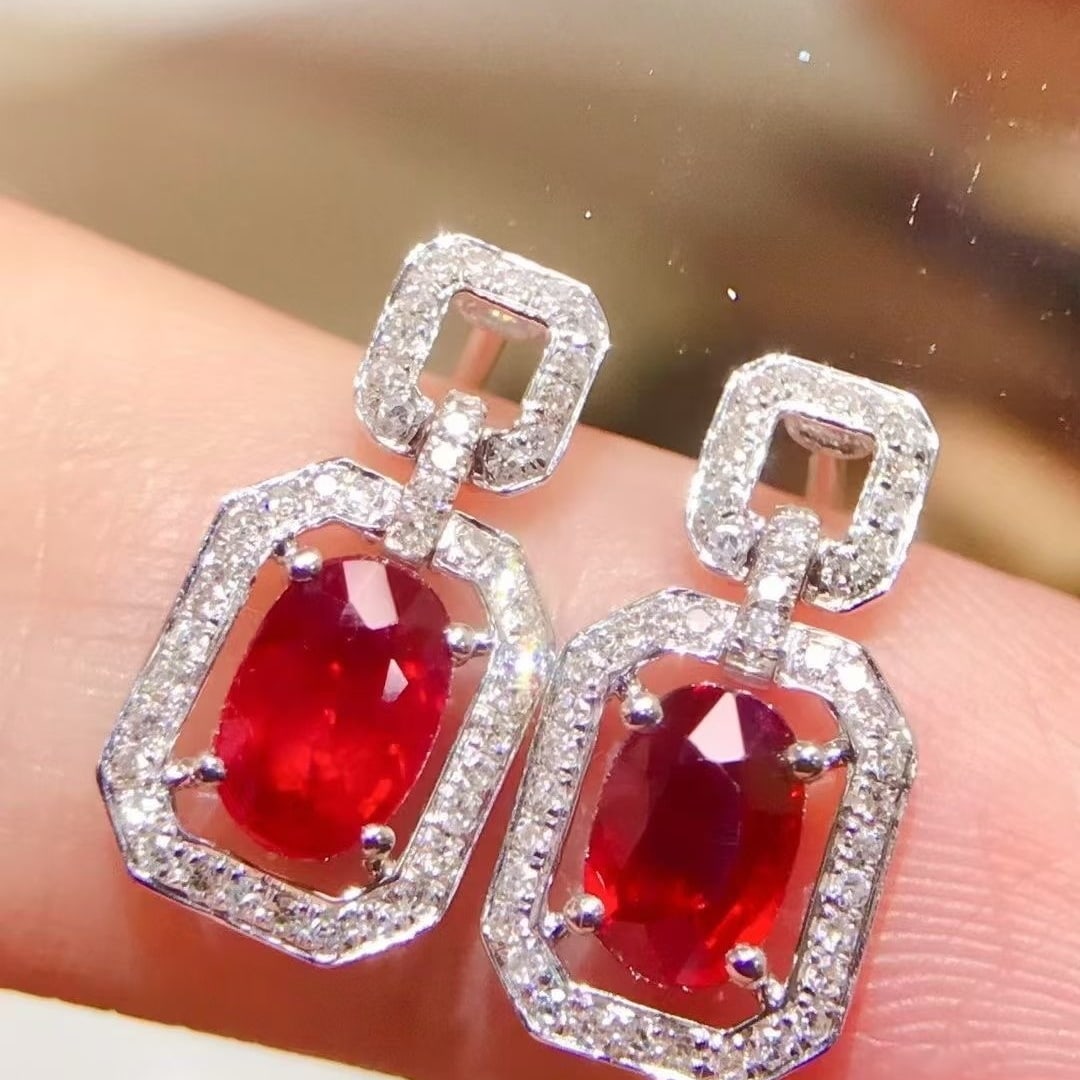 14k Gold 1.57 Ctw Natural Ruby & Diamond Earrings - 3