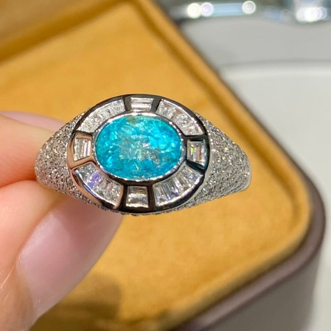 14k Gold 1.2 Ct Natural Paraiba Tourmaline & Diamond Ring - 2