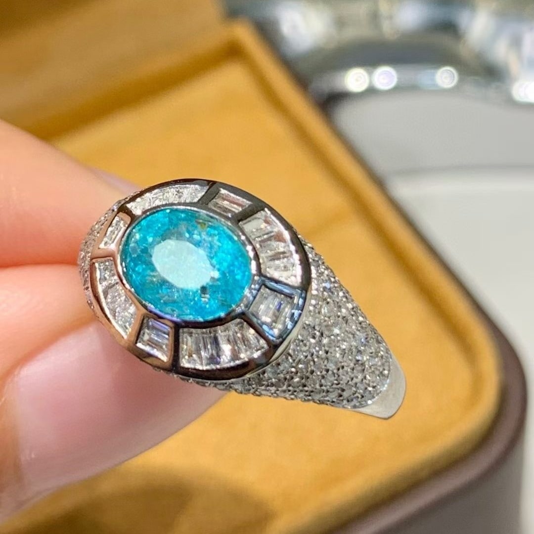14k Gold 1.2 Ct Natural Paraiba Tourmaline & Diamond Ring - 3