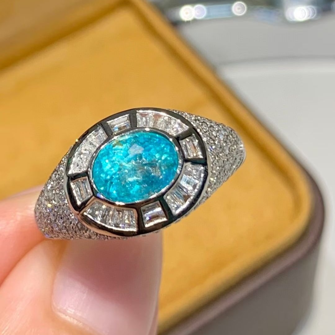 14k Gold 1.2 Ct Natural Paraiba Tourmaline & Diamond Ring - 4