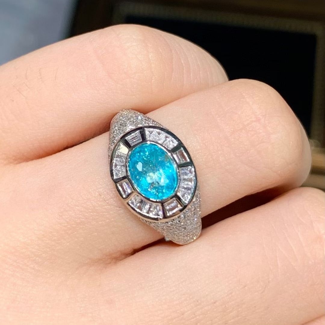 14k Gold 1.2 Ct Natural Paraiba Tourmaline & Diamond Ring - 5