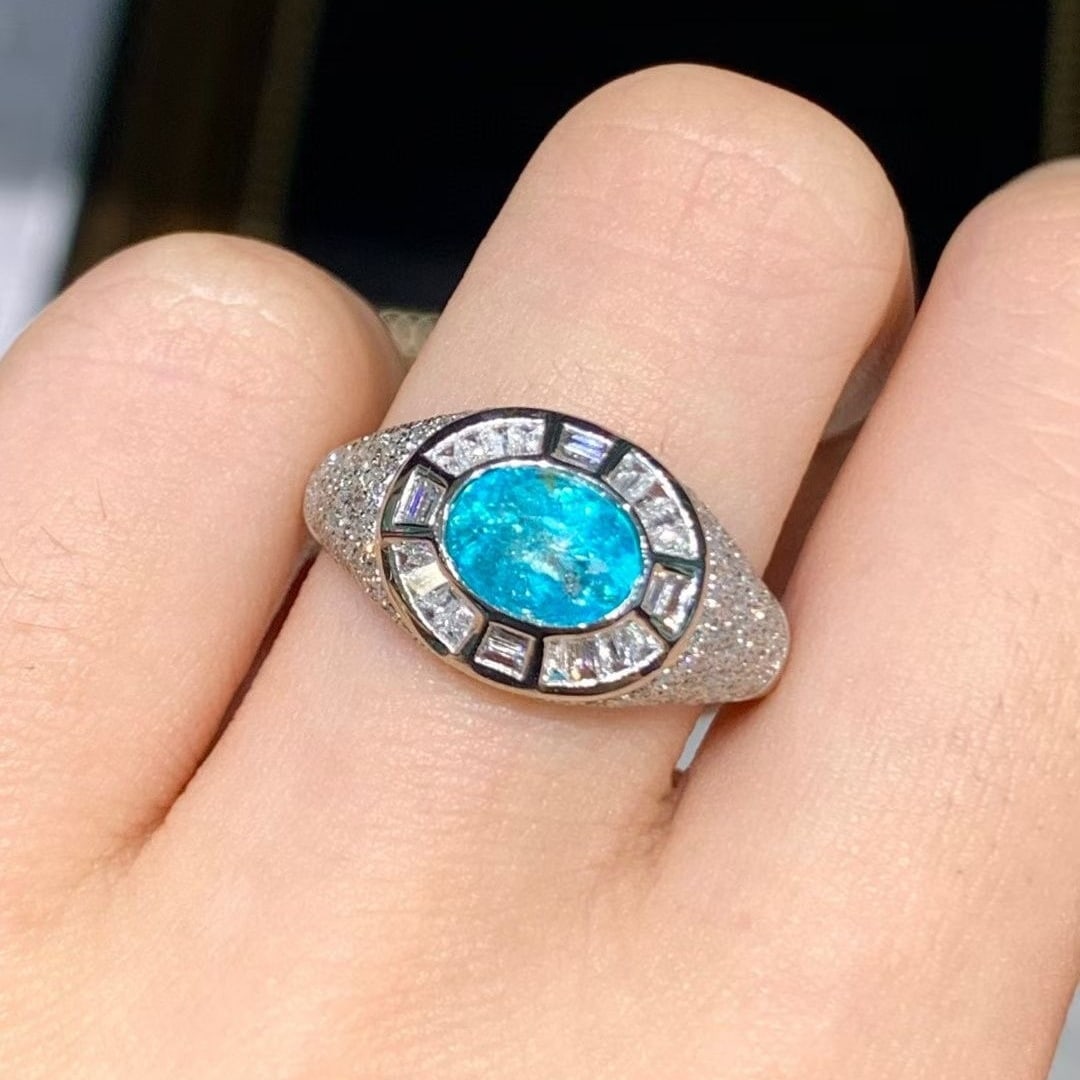 14k Gold 1.2 Ct Natural Paraiba Tourmaline & Diamond Ring - 6