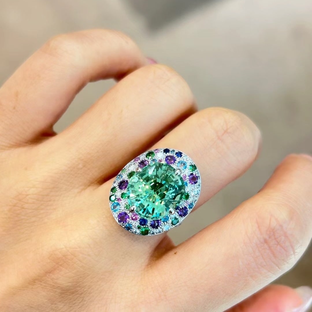 14k Gold 9.15 Ct Natural Tourmaline & Diamond Ring - 2