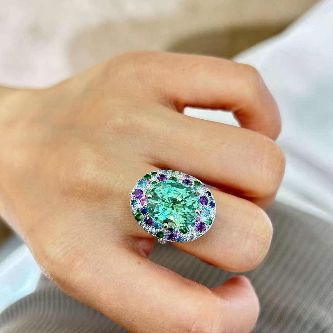 14k Gold 9.15 Ct Natural Tourmaline & Diamond Ring - 3