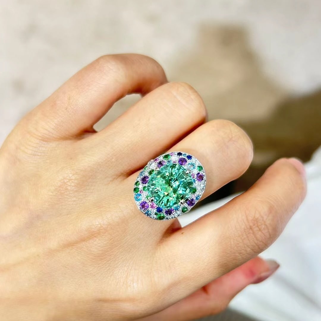 14k Gold 9.15 Ct Natural Tourmaline & Diamond Ring - 4