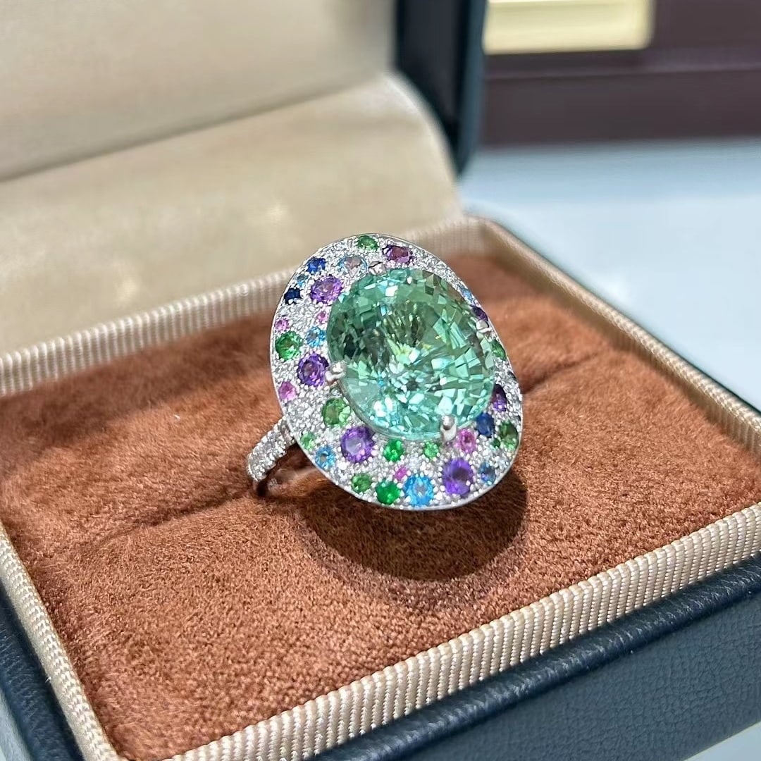 14k Gold 9.15 Ct Natural Tourmaline & Diamond Ring - 5