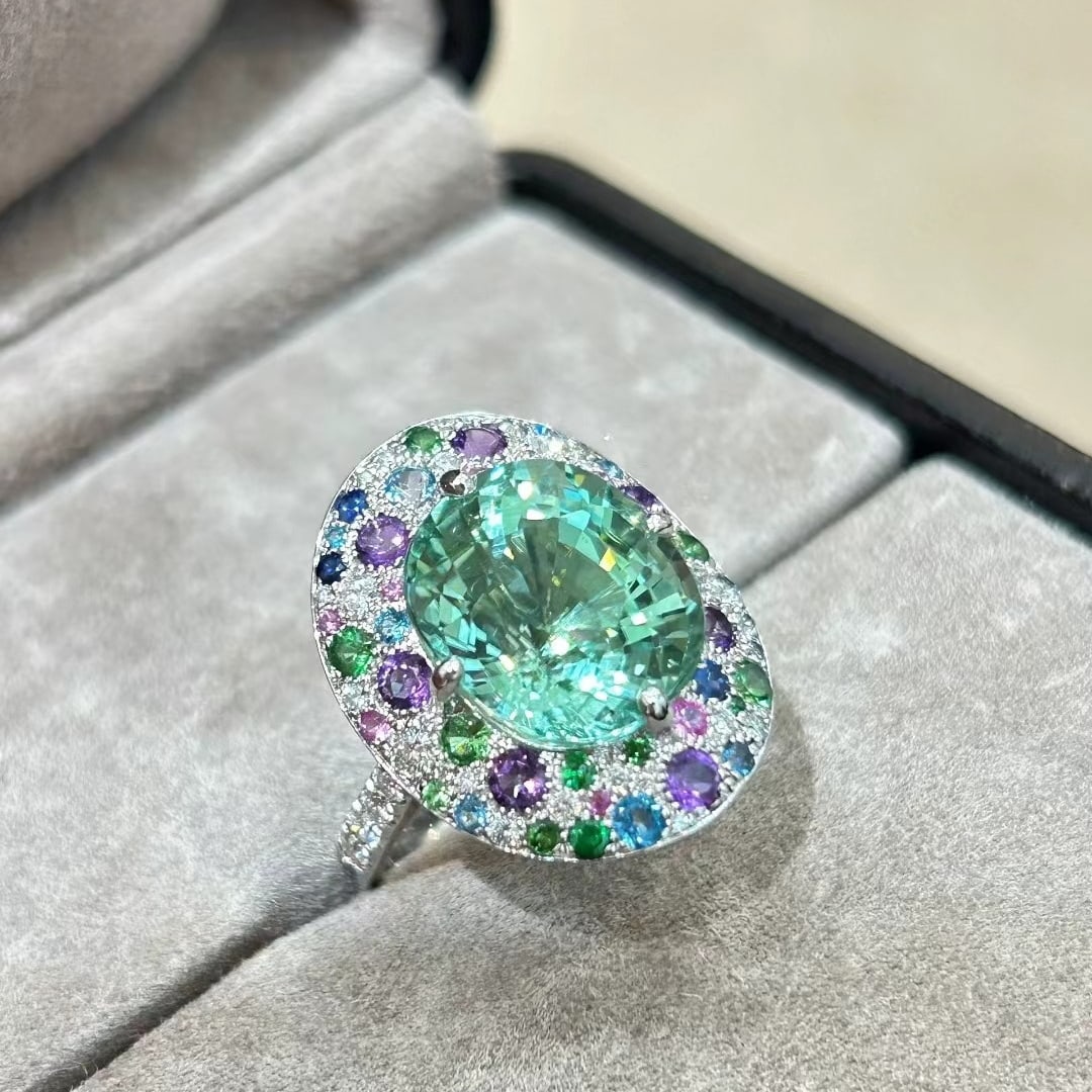 14k Gold 9.15 Ct Natural Tourmaline & Diamond Ring - 7