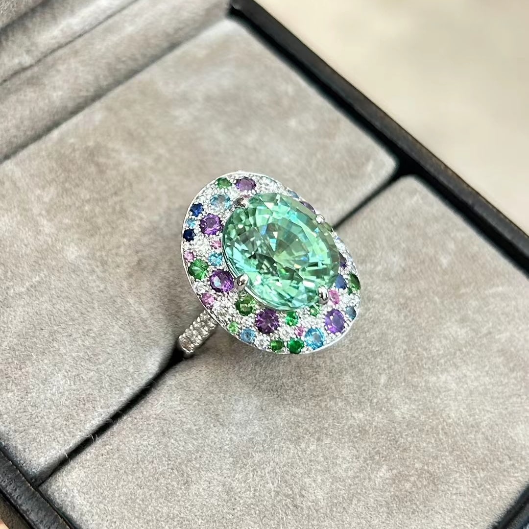 14k Gold 9.15 Ct Natural Tourmaline & Diamond Ring - 9
