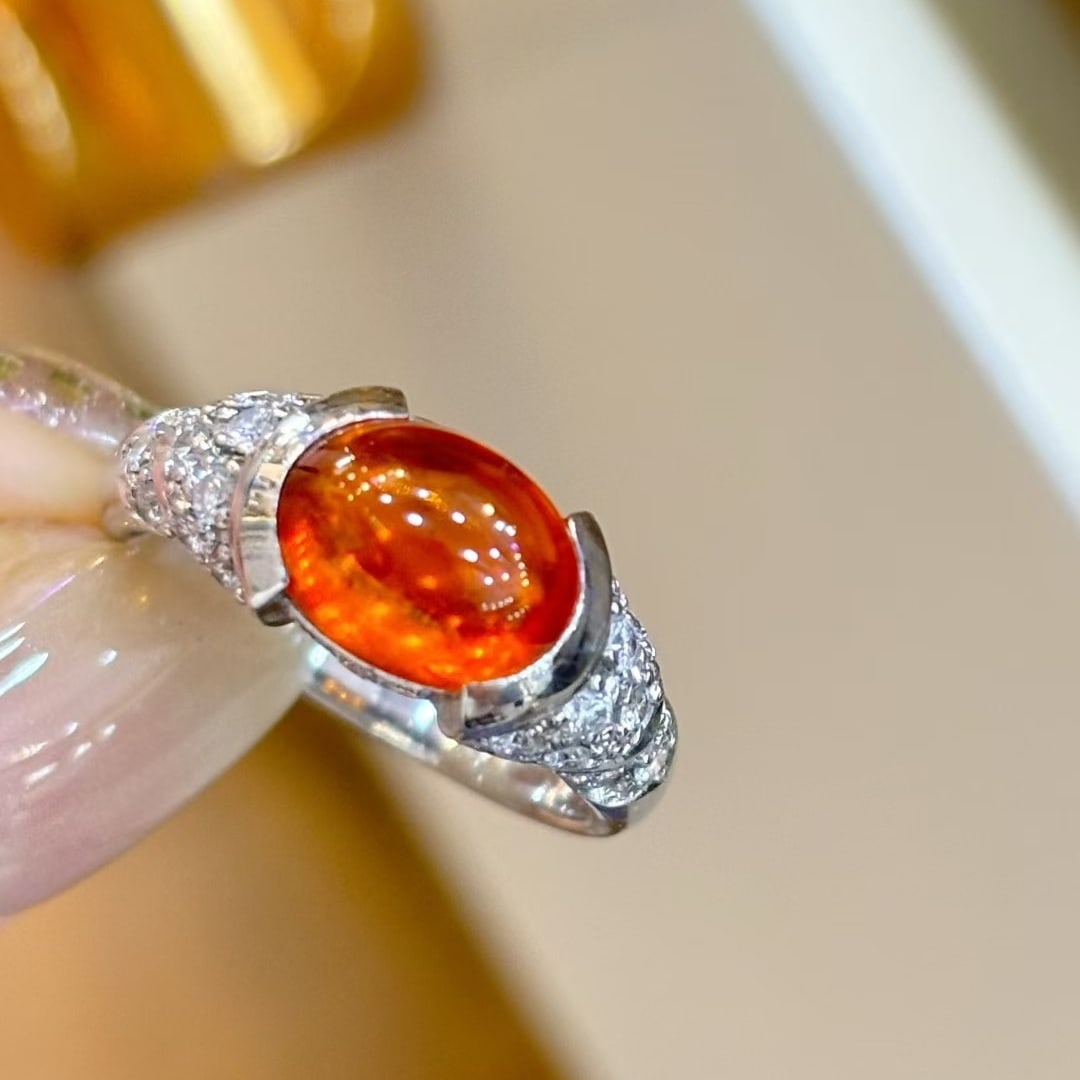 14k Gold 3.48 Ctw Natural Spessartine & Diamond Ring: Ref:231040336 // gold content:14k gold // ring size:7. 25us // // main gemstone:spessartine // shape:oval // carat weight:2. 87ct // color:orange // treatment:natural // // adjacent gemstone 2 :
