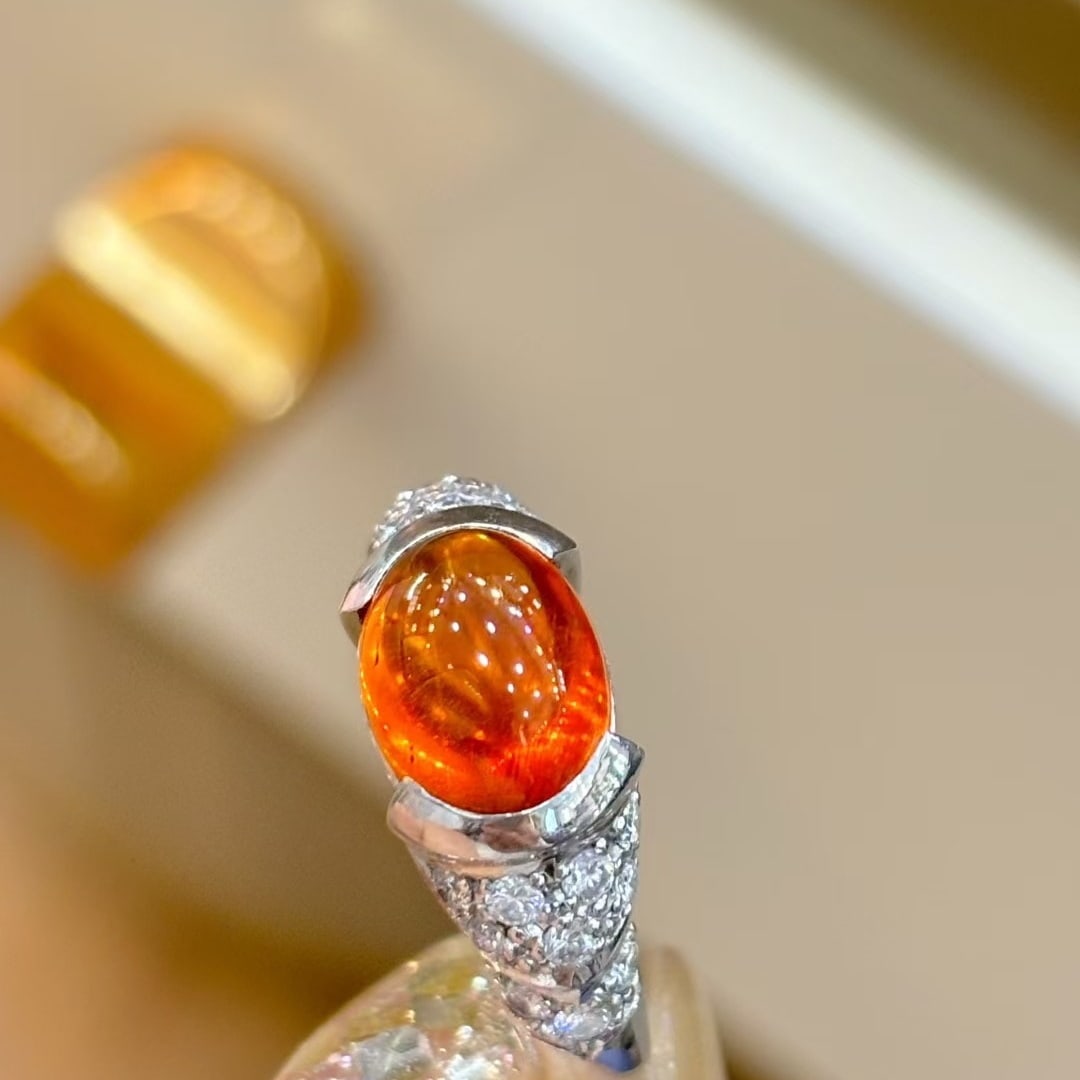 14k Gold 3.48 Ctw Natural Spessartine & Diamond Ring - 4