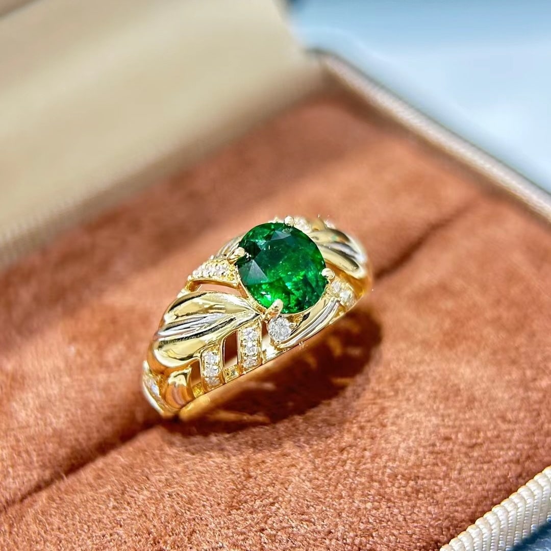 14k Gold 1.93 Ctw Vivid Green Natural Tsavorite & Diamond Ring - 2