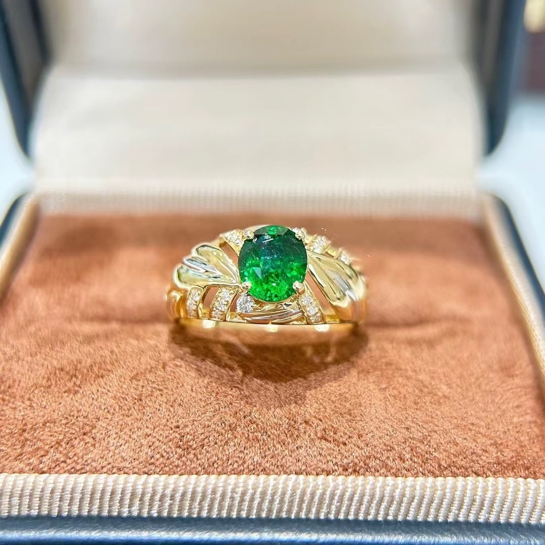 14k Gold 1.93 Ctw Vivid Green Natural Tsavorite & Diamond Ring - 4