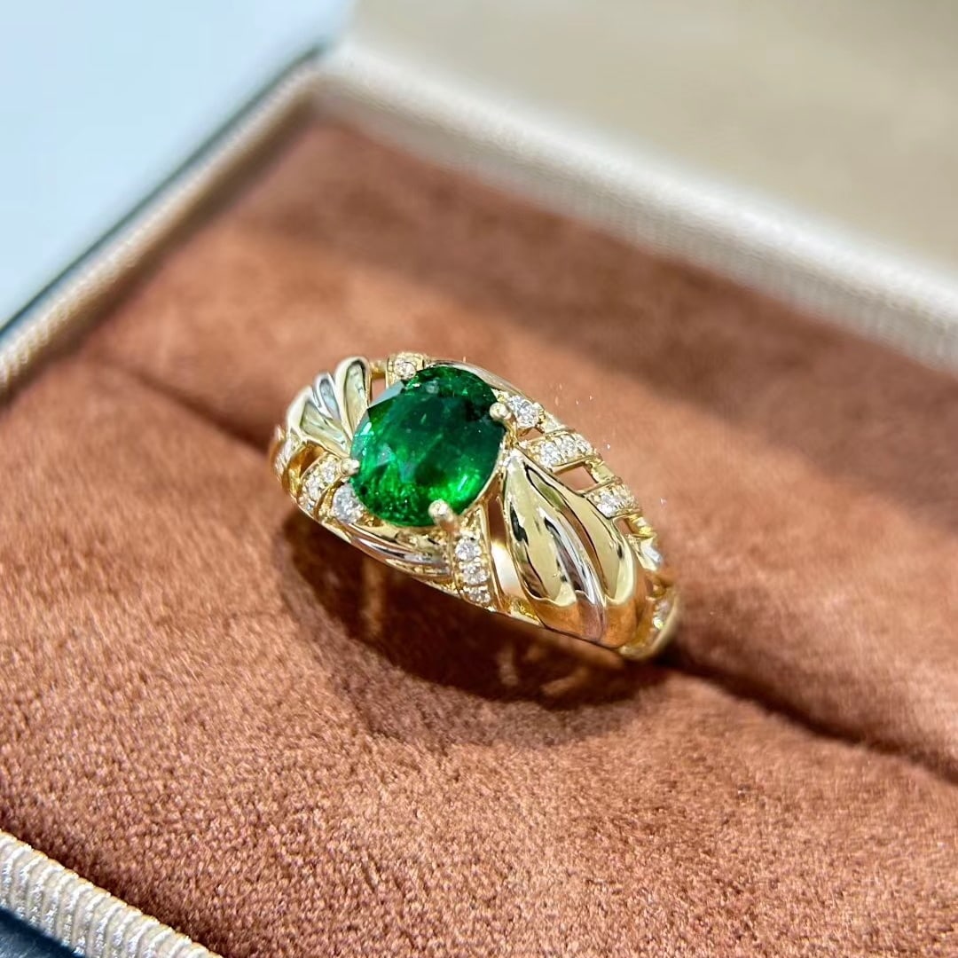 14k Gold 1.93 Ctw Vivid Green Natural Tsavorite & Diamond Ring - 9