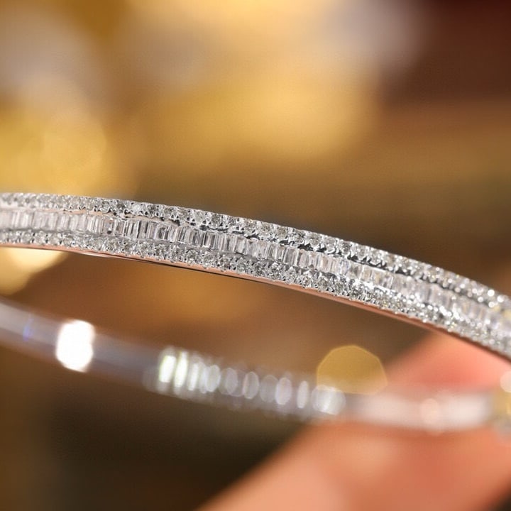 14k Gold 1.2 Ct Natural H Diamond Bangle - 3